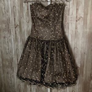 Jessica McClintock Gold Strapless Lace Tulle Dress